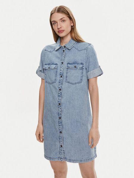 Noisy May Sukienka jeansowa New Signe 27030041 Niebieski Loose Fit. Niebieskie sukienki damskie Noisy May, xs, bez wzorów, z bawełny, bez kołnierzyka, bez ramiączek. Za 99.99 zł.