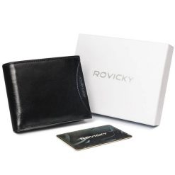 Portfel męski czarny Rovicky 1540-03-BOR-1263 BLA. Czarne portfele męskie ROVICKY, bez wzorów, ze skóry. Za 67.99 zł.