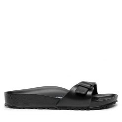 Klapki Birkenstock. Czarne klapki damskie Birkenstock, bez wzorów, bez obcasa, bez zapięcia. Za 219.99 zł.