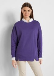 Bluza oversize z mieszanki bawełny. Fioletowe bluzy damskie bonprix, bez wzorów, z bawełny, bez ramiączek, bez kaptura. Za 84.99 zł.