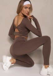 Brązowy Komplet Sportowy Legginsy High Waist i Longsleeve z Ozdobnym Tyłem Dasalle. Brązowe legginsy damskie Renee, m, bez wzorów, z jeansu, z podwyższonym stanem, długie, na fitness i siłownię. Za 99.99 zł.