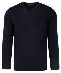 Elegancki Męski Sweter Polskiej Marki Rigon – V-neck (serek) - Granatowy. Niebieskie swetry męskie Rigon, l, bez wzorów, z bawełny, biznesowe, bez kołnierzyka, bez ramiączek. Za 145.00 zł.
