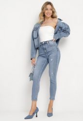Jasnoniebieskie Klasyczne Jeansy Slim Bawełniane z Ozdobnymi Przetarciami Dacci. Niebieskie jeansy damskie Born2be, bez wzorów, z bawełny, klasyczne. Za 89.99 zł.