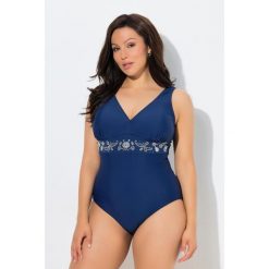 Damskie Strój kąpielowy miękkie miseczki ozdobna lamowka. Niebieskie stroje kąpielowe damskie Ulla Popken, plus size, bez wzorów, z elastanu. Za 279.99 zł.