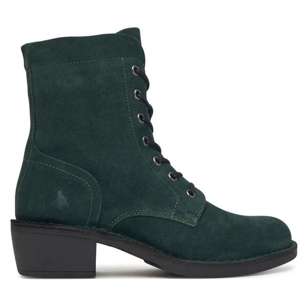 Botki Fly London. Zielone botki damskie Fly London, bez wzorów, bez obcasa, na słupku, bez zapięcia. Za 749.99 zł.
