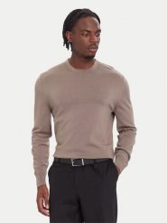 Calvin Klein Sweter LV04LB305G Beżowy Regular Fit. Brązowe swetry męskie Calvin Klein, m, bez wzorów, z wełny, bez kołnierzyka, bez ramiączek. Za 519.99 zł.
