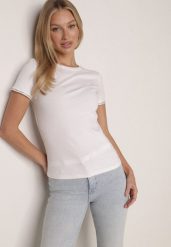 Biały Bawełniany T-shirt z Cyrkoniami przy Rękawach Pronolea. Białe t-shirty damskie Born2be, m, z aplikacjami, z bawełny, klasyczne, bez kołnierzyka, bez ramiączek. Za 59.99 zł.