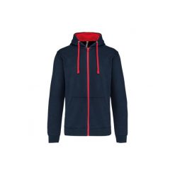 Bluza z kapturem z kontrastowym zamkiem błyskawicznym Kariban. Czerwone bluzy damskie KARIBAN, s, bez wzorów, z bawełny, bez ramiączek, z kapturem. Za 180.50 zł.
