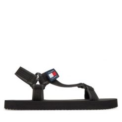 Sandały Tommy Jeans. Czarne sandały męskie Tommy Jeans, bez wzorów, z jeansu, casualowe, bez zapięcia. Za 149.99 zł.