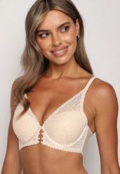 Beżowy Koronkowy Biustonosz Typu Push-Up Delnena. Brązowe biustonosze Born2be, bez wzorów, z koronki. Za 34.99 zł.