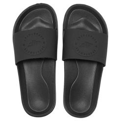 Klapki damskie 4F 4FWSS25FSLIF018. Czarne klapki damskie 4F, na lato, bez wzorów, z materiału, bez obcasa, bez zapięcia. Za 69.99 zł.