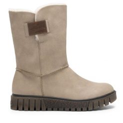 Botki Rieker. Brązowe botki damskie Rieker, bez wzorów, bez obcasa, na płaskiej podeszwie, bez zapięcia. Za 233.99 zł.