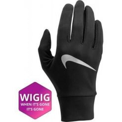 NIKE Rękawice damskie WOMEN'S LIGHTWEIGHT TECH RUNNING GLOVES-L-Czarny. Czarne rękawiczki damskie Nike, bez wzorów. Za 83.90 zł.