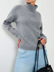 Sweter ze stójką - szary. Szare swetry nierozpinane damskie Sinsay, l, bez wzorów, bez kołnierzyka, bez ramiączek. Za 49.99 zł.
