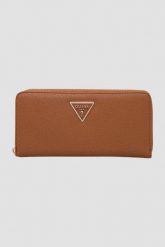 GUESS Brązowy portfel damski Laurel Slg. Brązowe portfele damskie Guess, ze skóry ekologicznej. W wyprzedaży za 143.99 zł.