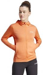 Bluza trekkingowa damska adidas TERREX Xperior Light Fleece Hooded Jacket - amber tint. Żółte bluzy damskie Adidas, bez wzorów, bez ramiączek, bez kaptura. Za 388.99 zł.