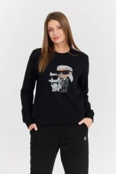 KARL LAGERFELD Czarna damska bluza z cyrkoniami Ikonik 2.0. Czarne bluzy damskie KARL LAGERFELD, s, bez wzorów, z materiału, eleganckie, bez ramiączek, bez kaptura. W wyprzedaży za 759.99 zł.