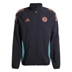 Kurtka prezentacyjna Bayern Munich Tiro 2024/25. Czarne kurtki męskie Adidas, l, bez wzorów, z dresówki, bez kaptura. Za 296.25 zł.