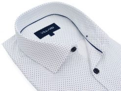 Biała koszula w ciemnogranatowe kropki C104V. Białe koszule męskie Mmer / Villaro - Koszule męskie, m, bez wzorów, z bawełny, casualowe, bez kołnierzyka, bez ramiączek. W wyprzedaży za 198.00 zł.