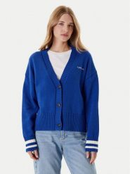 Guess Jeans Kardigan W4BR81 Z3HM1 Niebieski Regular Fit. Niebieskie kardigany damskie Guess Jeans, xxl, z aplikacjami, z bawełny, bez kołnierzyka. Za 369.99 zł.