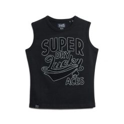 Damski wąski tank top Superdry Retro. Czarne topy damskie Superdry, bez wzorów, retro, bez kołnierzyka, bez ramiączek. Za 170.30 zł.