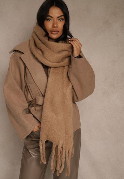 Brązowy Szalik Ozdobiony Frędzlami Owedela. Brązowe szaliki damskie Renee, bez wzorów, z jeansu. Za 39.99 zł.