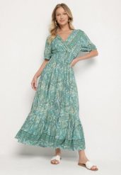 Zielona Bawełniana Sukienka o Rozkloszowanym Kroju we Wzór Paisley Folurelle. Zielone sukienki damskie Born2be, na spotkanie biznesowe, l, bez wzorów, z bawełny, eleganckie, bez kołnierzyka, bez ramiączek, maxi, rozkloszowane. Za 49.99 zł.