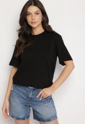 Czarny Klasyczny T-shirt o Kroju Oversize z Wiskozą Aderisa. Czarne t-shirty damskie Born2be, m, bez wzorów, z jeansu, eleganckie, bez kołnierzyka, bez ramiączek. Za 49.99 zł.