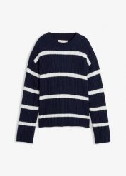 Sweter w paski. Brązowe swetry nierozpinane damskie bonprix, bez wzorów, bez kołnierzyka, bez ramiączek. Za 89.99 zł.