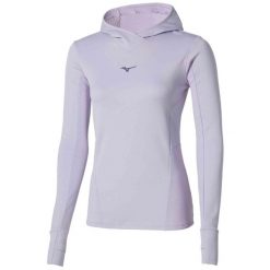 Bluza do biegania damska Mizuno Active Warm Hooded. Niebieskie bluzy damskie Mizuno, bez wzorów, sportowe, bez ramiączek, bez kaptura. Za 139.99 zł.