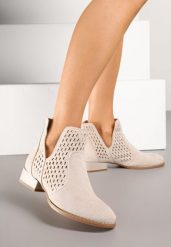 Beżowe Botki z Ażurowymi Wycięciami i Skórzaną Wkładką Efamalia. Brązowe botki damskie Renee, w ażurowe wzory, bez obcasa, na płaskiej podeszwie, bez zapięcia. Za 169.99 zł.