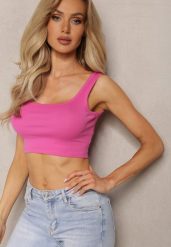 Różowy Tank Top z Elastycznej Bawełny z Głębokim Dekoltem Omaliana. Czerwone topy damskie Renee, l, bez wzorów, z bawełny, bez kołnierzyka, bez ramiączek. Za 14.99 zł.