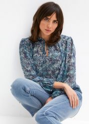 Bluzka w stylu tuniki. Niebieskie bluzki damskie bonprix, bez wzorów, bez ramiączek. Za 119.99 zł.