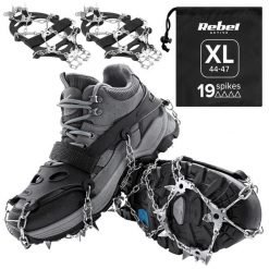 Raczki z kolcami nakładki na buty turystyczne rozmiar XL 44-47 REBEL. Szare obuwie trekkingowe damskie REBEL ACTIVE, z materiału, bez zapięcia. Za 39.99 zł.