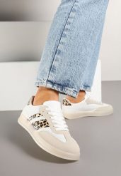 Beżowe Sneakersy Tenisówki z Geometrycznym Wzorem w Panterkę Eleamila. Brązowe trampki i tenisówki damskie Born2be, z aplikacjami, z jeansu, bez zapięcia. Za 89.99 zł.