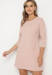 Różowa Trapezowa Sukienka z Dłuższym Tyłem Gemirina. Czerwone sukienki damskie Born2be, na co dzień, l, bez wzorów, bez kołnierzyka, bez ramiączek, mini, trapezowe. Za 69.99 zł.