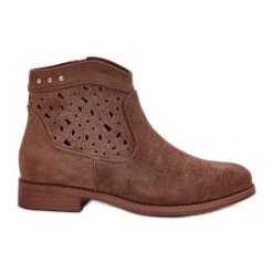 Ażurowe Botki Damskie Na Płaskim Obcasie S.Barski HY51-113 Brązowe. Brązowe botki damskie w ażurowe wzory, eleganckie, bez obcasa, na płaskiej podeszwie, bez zapięcia. Za 231.08 zł.