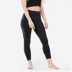Legginsy Do Jogi Dynamicznej 7/8 Bezszwowe Czarne. Czarne legginsy damskie KIMJALY, bez wzorów, z elastanu. W wyprzedaży za 49.99 zł.