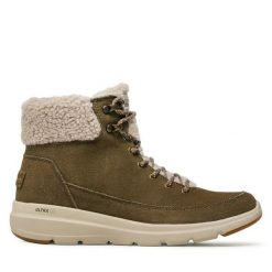 Trzewiki Skechers. Zielone botki damskie Skechers, bez wzorów, bez obcasa, na płaskiej podeszwie, bez zapięcia. Za 339.99 zł.