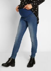 Jegginsy ciążowe z bawełną (2 pary), Skinny. Niebieskie jeansy damskie bonprix, bez wzorów, z bawełny, moda ciążowa. Za 239.99 zł.