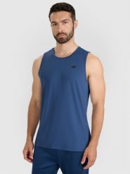 4F Tank top treningowy szybkoschnący męski - granatowy L. Niebieskie koszulki sportowe męskie 4F, l, bez wzorów, z elastanu, bez ramiączek, na fitness i siłownię. Za 69.99 zł.