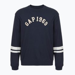 Bluza męska GAP Logo Piping Crewneck. Niebieskie bluzy męskie GAP, m, bez wzorów, bez ramiączek, bez kaptura. Za 149.99 zł.