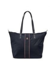 Tommy Hilfiger Torebka Poppy Tote Corp AW0AW17205 Granatowy. Niebieskie shopperki damskie Tommy Hilfiger, bez wzorów, z materiału, bez dodatków. Za 249.99 zł.