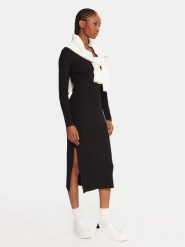 Lacoste Sukienka dzianinowa EF4175 Czarny Slim Fit. Czarne sukienki damskie Lacoste, bez wzorów, z dzianiny, bez kołnierzyka, bez ramiączek. Za 899.99 zł.