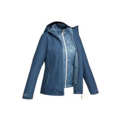 Kurtka turystyczna TRAVEL500 3w1 damska. Niebieskie kurtki sportowe damskie QUECHUA, l, bez wzorów, z elastanu, bez ramiączek, bez kaptura, trekkingowe. Za 349.99 zł.