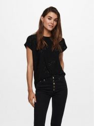 ONLY Bluzka Smilla 15231005 Czarny Regular Fit. Czarne bluzki damskie ONLY, xs, bez wzorów, z syntetyku, bez kołnierzyka, bez ramiączek. Za 59.99 zł.