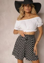 Czarno-Białe Szorty z Bawełny z Gumką w Talii High Waist Efioma. Czarne szorty damskie Renee, bez wzorów, z bawełny, eleganckie, z podwyższonym stanem. Za 29.99 zł.