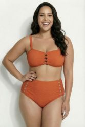 Damskie Bikini wycięcia w paski miękkie miseczki regulowane ramiączka. Brązowe stroje kąpielowe damskie Ulla Popken, m, bez wzorów, z elastanu. Za 191.99 zł.