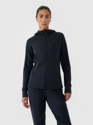 4F Bluza treningowa slim szybkoschnąca damska - czarna XS. Czarne bluzy damskie 4F, xs, bez wzorów, z dzianiny, sportowe, bez ramiączek, z kapturem. Za 199.99 zł.
