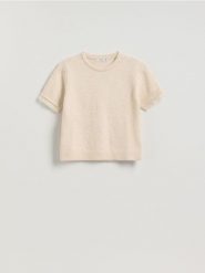 Sweter z krótkim rękawem - beżowy. Brązowe swetry nierozpinane damskie Reserved, l, bez wzorów, z dzianiny, bez kołnierzyka, bez ramiączek. Za 119.99 zł.